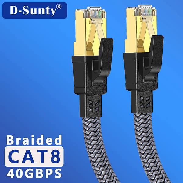 CAT8 40Gbps Nylon Braided Network Lan Cord for PC Modem Laptop PS 5 Router RJ45 Flat Cable Ethernet